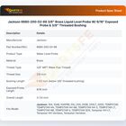 Jackson 6680-200-02-68  Dishmachine Liquid Level Probe Brass 3/8" 9/16" Exposed Probe & 3/8" Threaded Bushing
