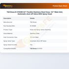 T&S Brass B-0100M Spray Valve W/Flexible SS Hose 44" Male Inlet 1/2" Automatic Shut-Off Valve
