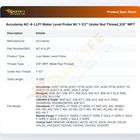 Accutemp AC-4-LLP1 Tilting Kettle Water Level Probe W/1-1/2" Under Nut Thread 3/8" MPT