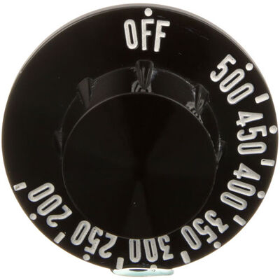 Blodgett BL16393 Black Thermostat Knob W/White Numbers 2-1/4" DIA, OFF-500-200F, Mount .187"