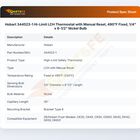 Hobart 344523-1 Hi-Limit LCH Thermostat W/Manual Reset 490&deg;F Fixed 1/4" x 6-1/2" Nickel Bulb