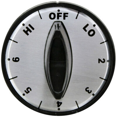 Cecilware M169A Flat Down Chrome Face Knob 2" DIA, OFF-LO-2-6-HI, Mount .187", Fixed Overlay