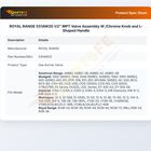 ROYAL RANGE 531AW20 1/2" MPT Valve Assembly W /Chrome Knob and L-Shaped Handle