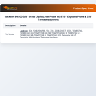 Jackson 84500 3/8" Brass Liquid Level Probe W/ 9/16" Exposed Probe & 3/8" Threaded Bushing