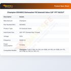 Champion 0504952 Dishwasher Fill Solenoid Valve 3/8" FPT IN/OUT 120V