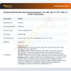 Garland 1292700 NAT Gas Pressure Regulator, 3.5" WC, ADJ 3" TO 7" WC,  LP To NAT Conversion