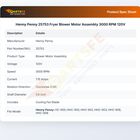 Henny Penny 25753 Fryer Blower Motor Assembly 3000 RPM 120V