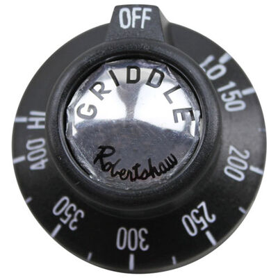 Rankin Delux GT-19 BJ Thermostat Knob, 1-15/16" DIA, OFF-LO-150-400F-HI, Mount 11/16" DIA, Position Notch up, 11/16" Long Protrusion