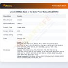 Lincoln 369523 Black or Tan Color Power Relay, 25A/277VAC