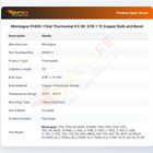 Montague 01400-1 Thermostat W/Dial KX 3/16" X 12" Copper Bulb & Bezel