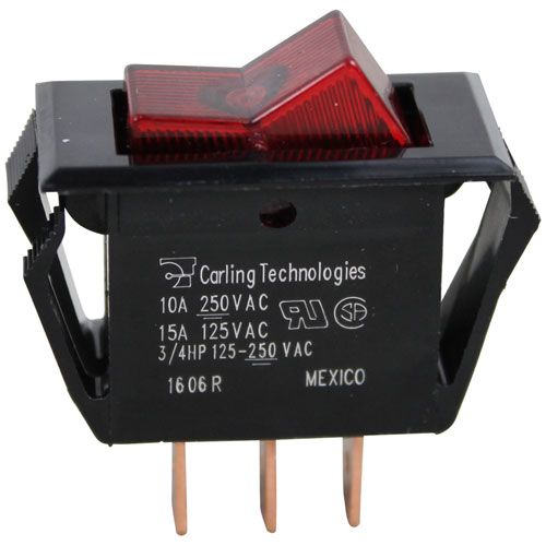 Merco 001469SP SPST Red Light Rocker Switch W/ 3Terminals & 9/16" X 1-1/8" Hole Fit  On/off 