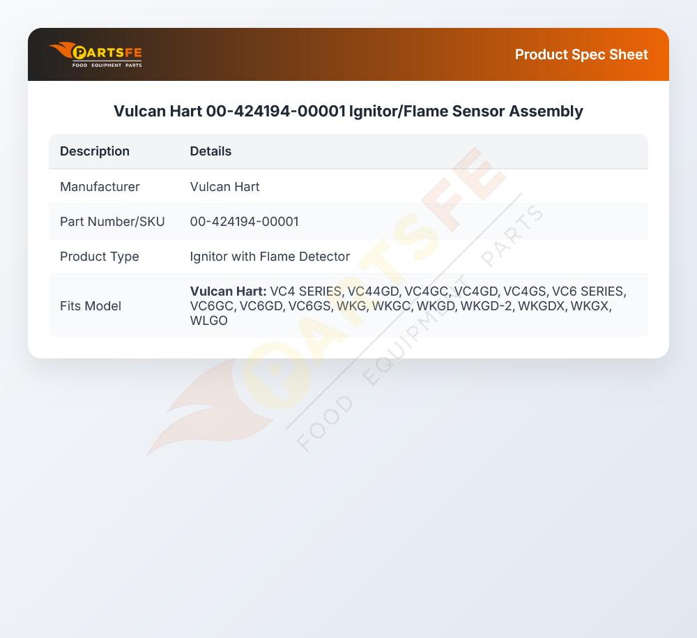 Vulcan Hart 00-424194-00001 Oven Ignitor/Flame Sensor Assembly