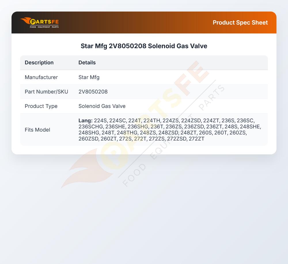 Star Mfg 2V8050208 Solenoid Gas Valve