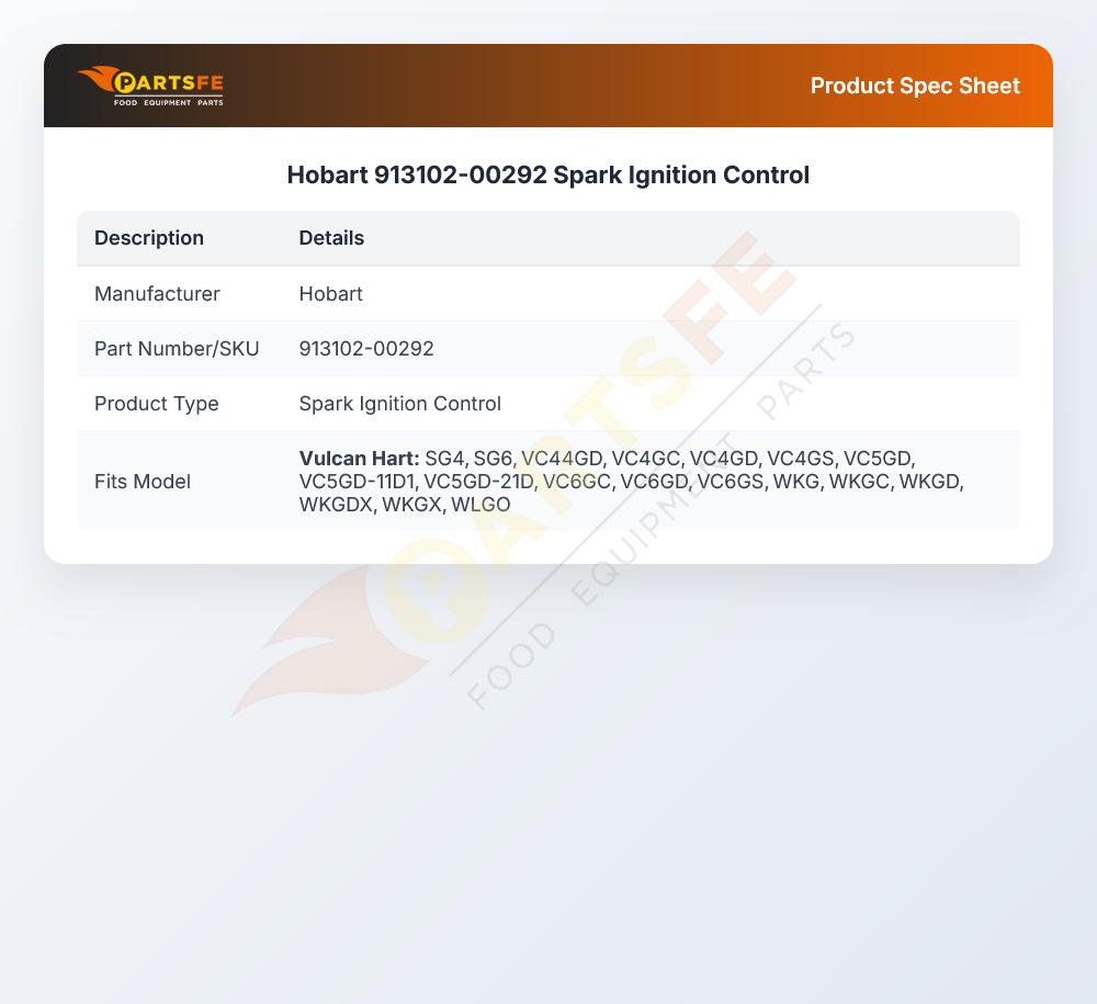 Hobart 913102-00292 Spark Ignition Control