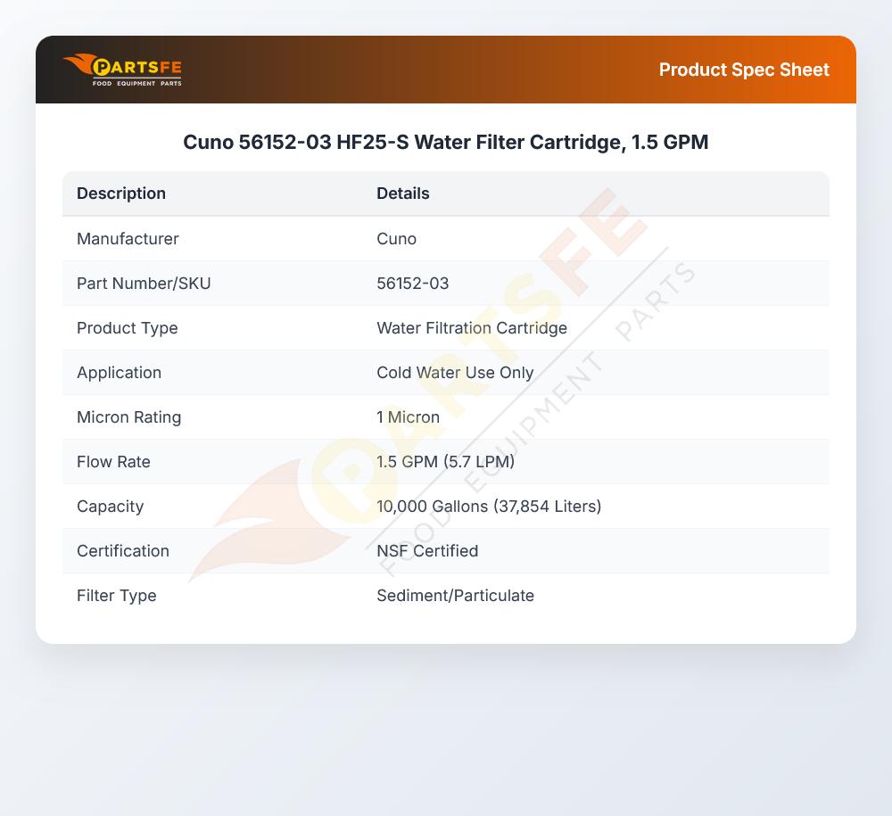 Cuno 56152-03 HF25-S Water Filter Cartridge, 1.5 GPM
