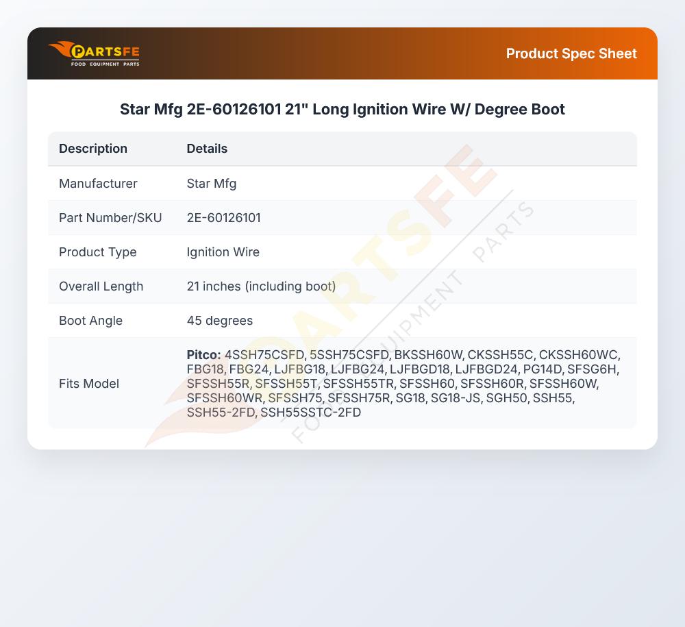 Star Mfg 2E-60126101 21" Long Ignition Wire W/ Degree Boot