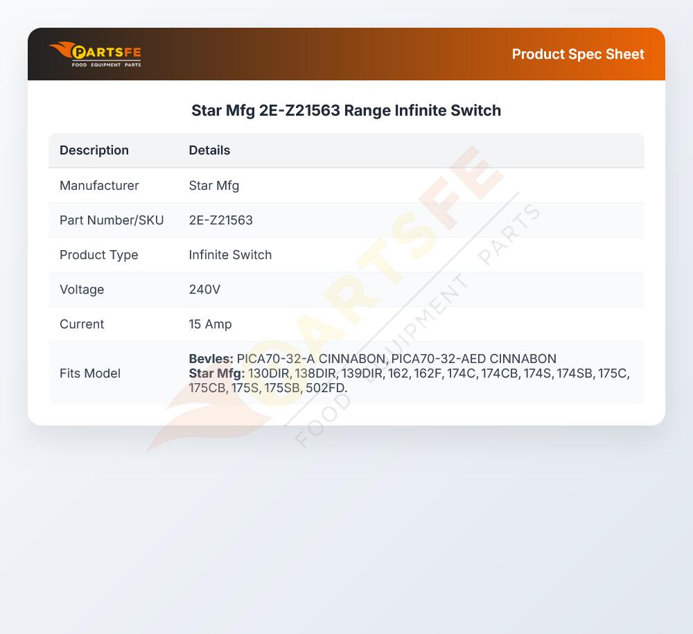 Star Mfg 2E-Z21563 Range Infinite Switch