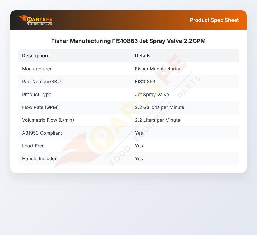 Fisher Manufacturing FIS10863 Jet Spray Valve 2.2 GPM