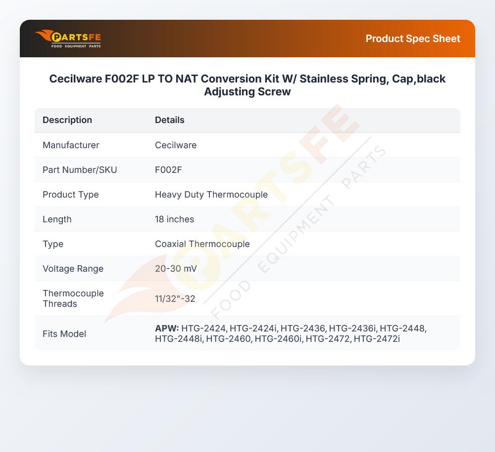 Cecilware F002F LP TO NAT Conversion Kit W/ Stainless Spring, Cap,black Adjusting Screw