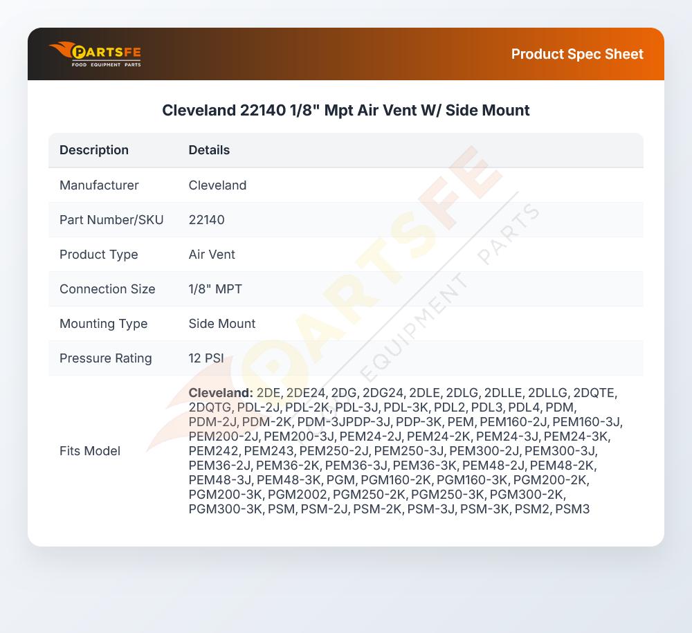 Cleveland 22140 1/8" Mpt Air Vent W/ Side Mount