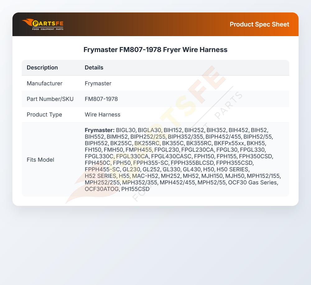 Frymaster FM807-1978 Fryer Wire Harness