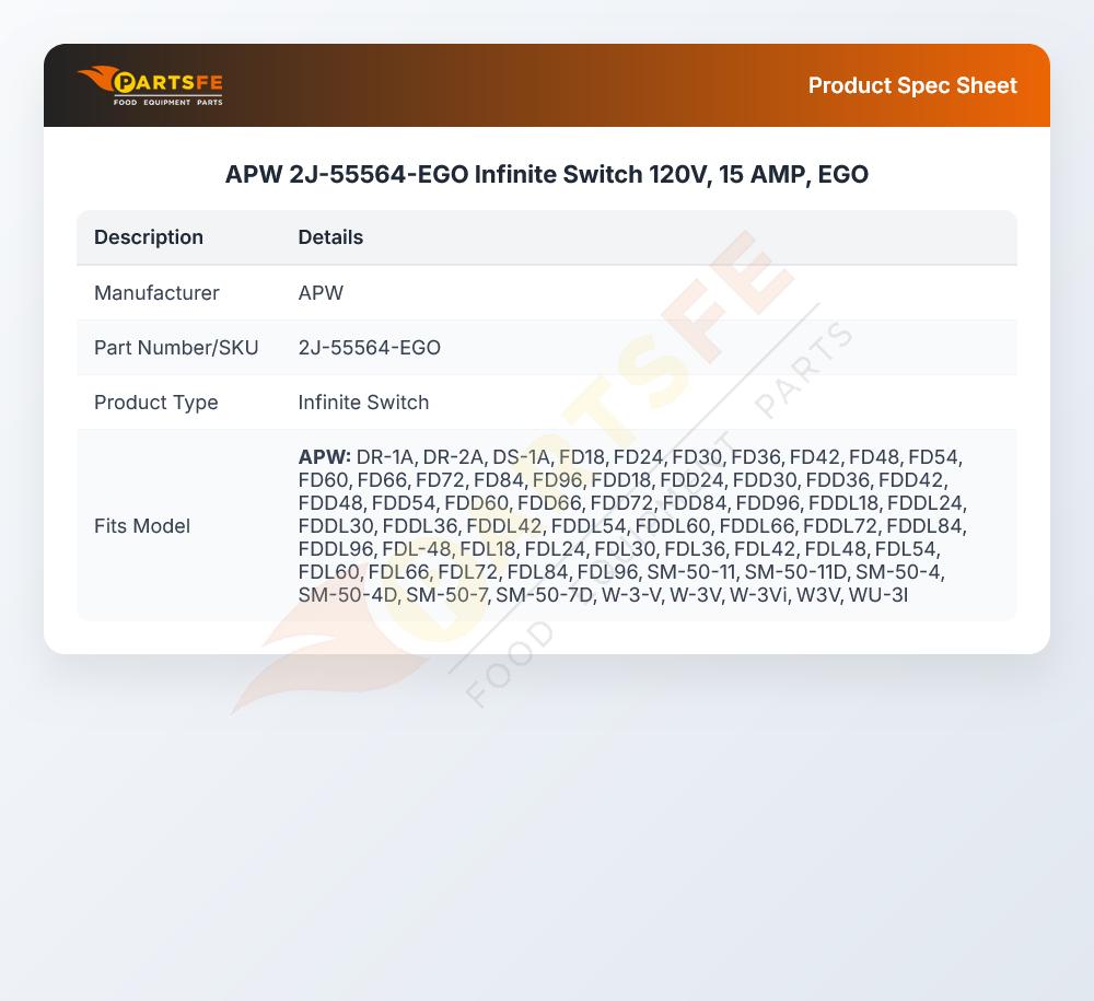 APW 2J-55564-EGO Infinite Control Switch 15A 120V