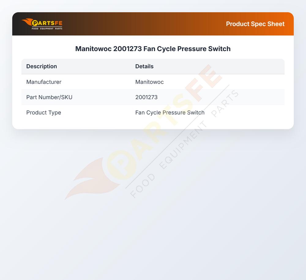 Manitowoc 2001273 Ice Machine 13509 Pressure Switch Fan Cycle