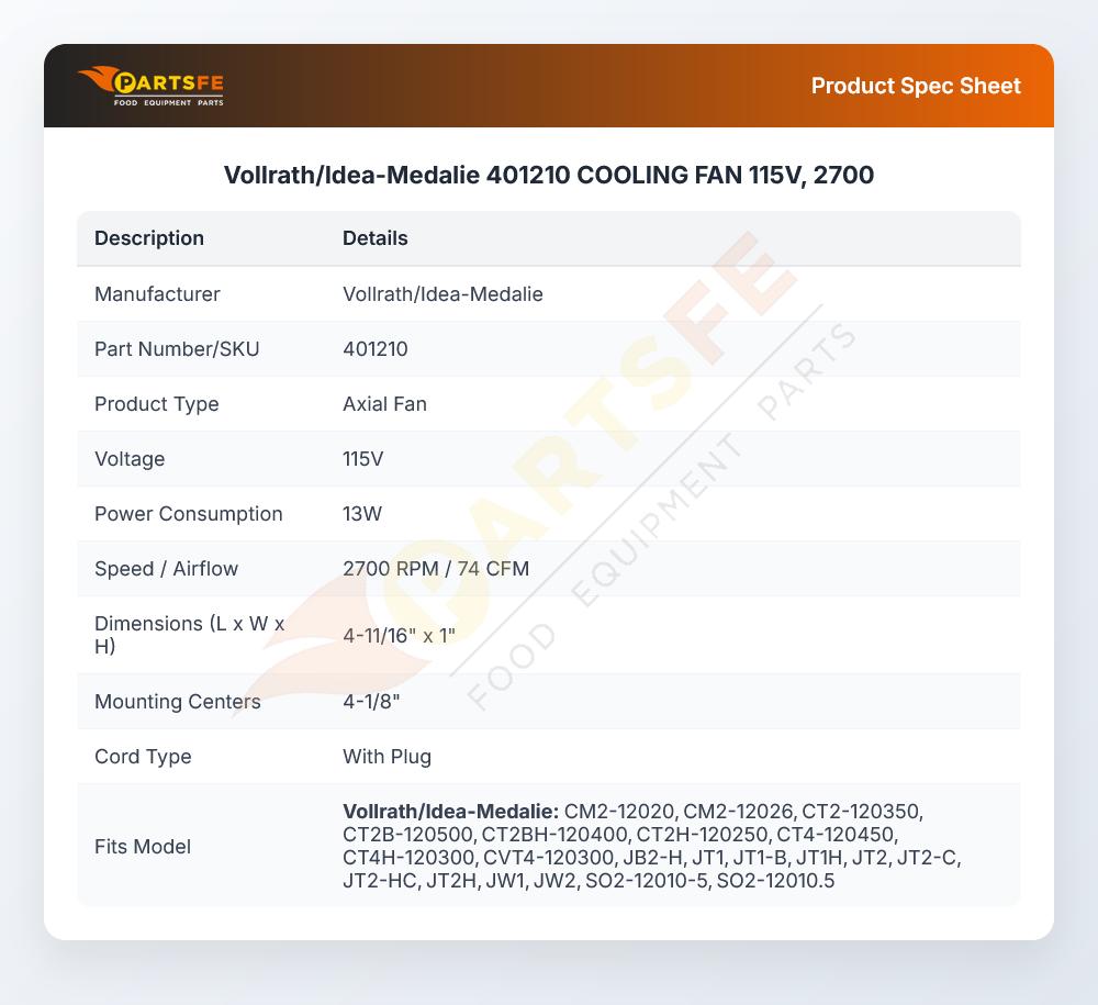 Vollrath/Idea-Medalie 401210 COOLING FAN 115V, 2700