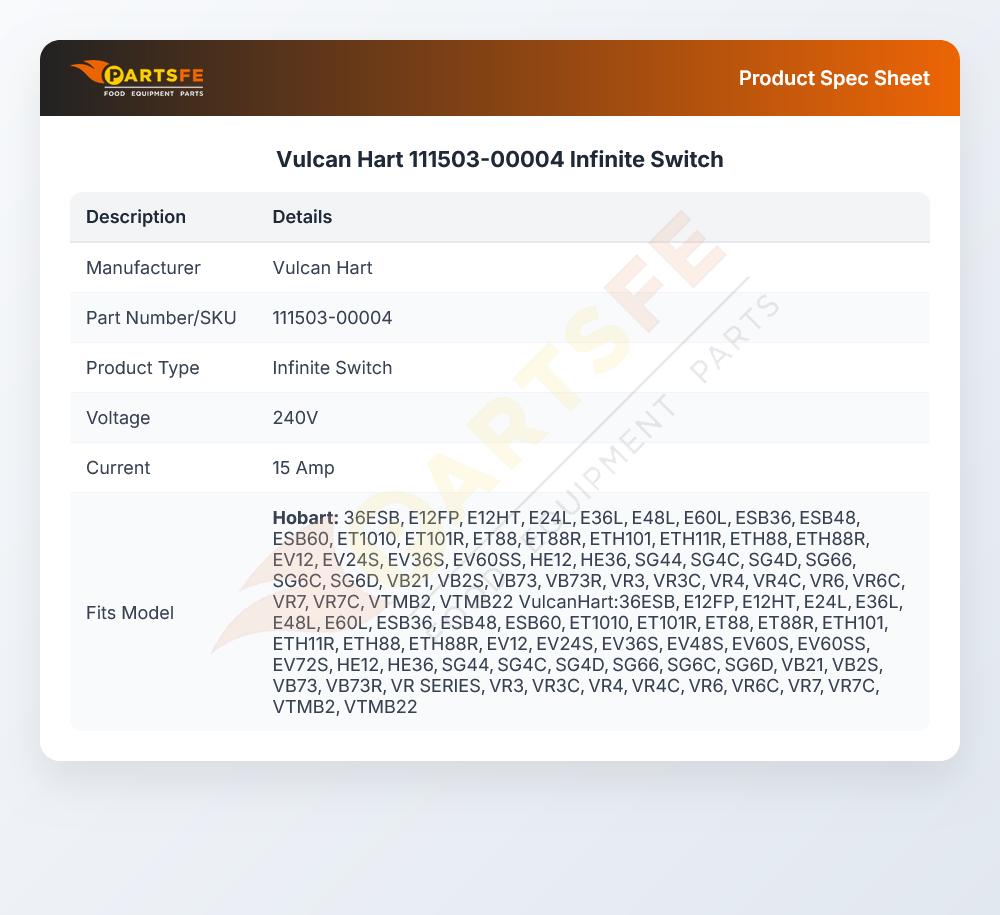 Vulcan Hart 111503-00004 Infinite Switch
