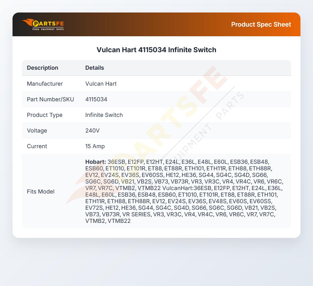 Vulcan Hart 4115034 Infinite Switch