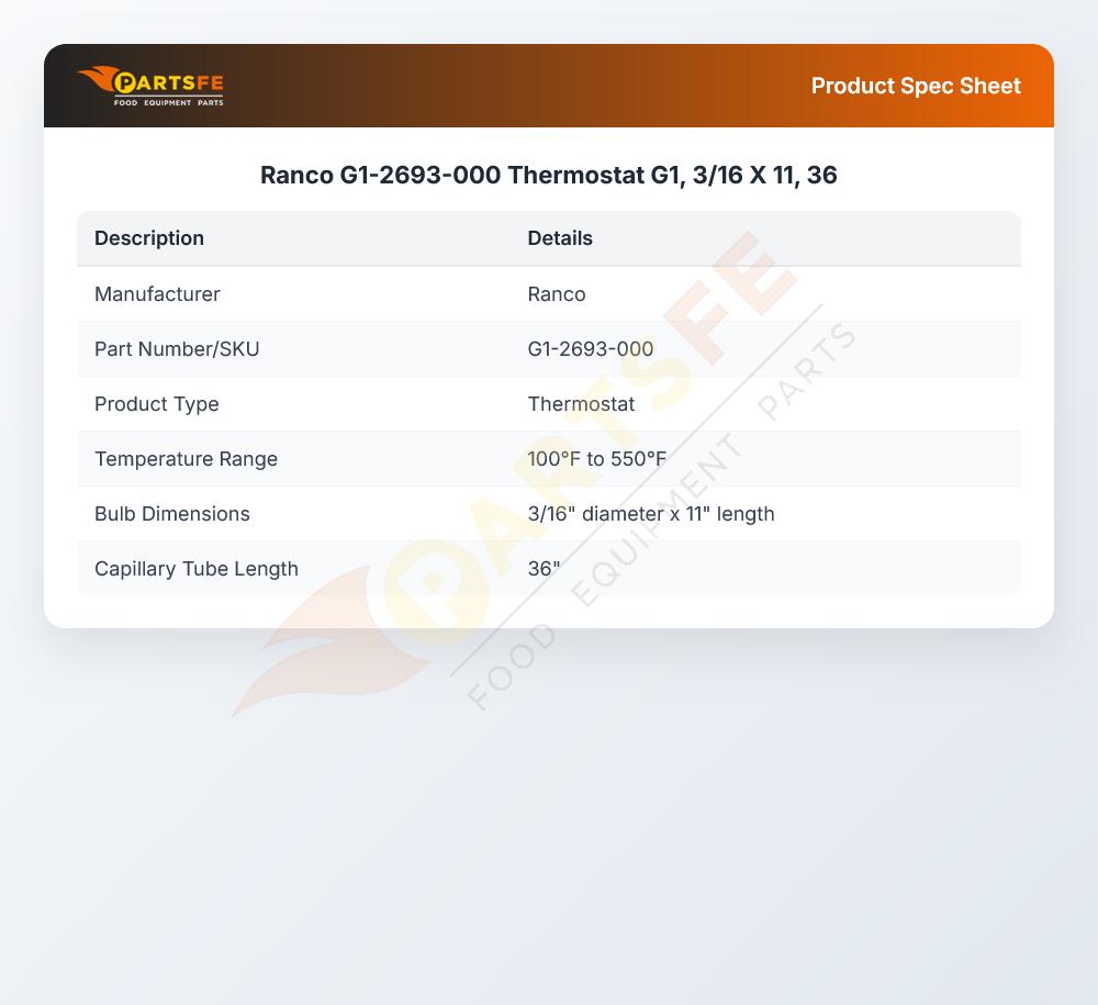 Ranco G1-2693-000 Thermostat G1 3/16" X 11 36"