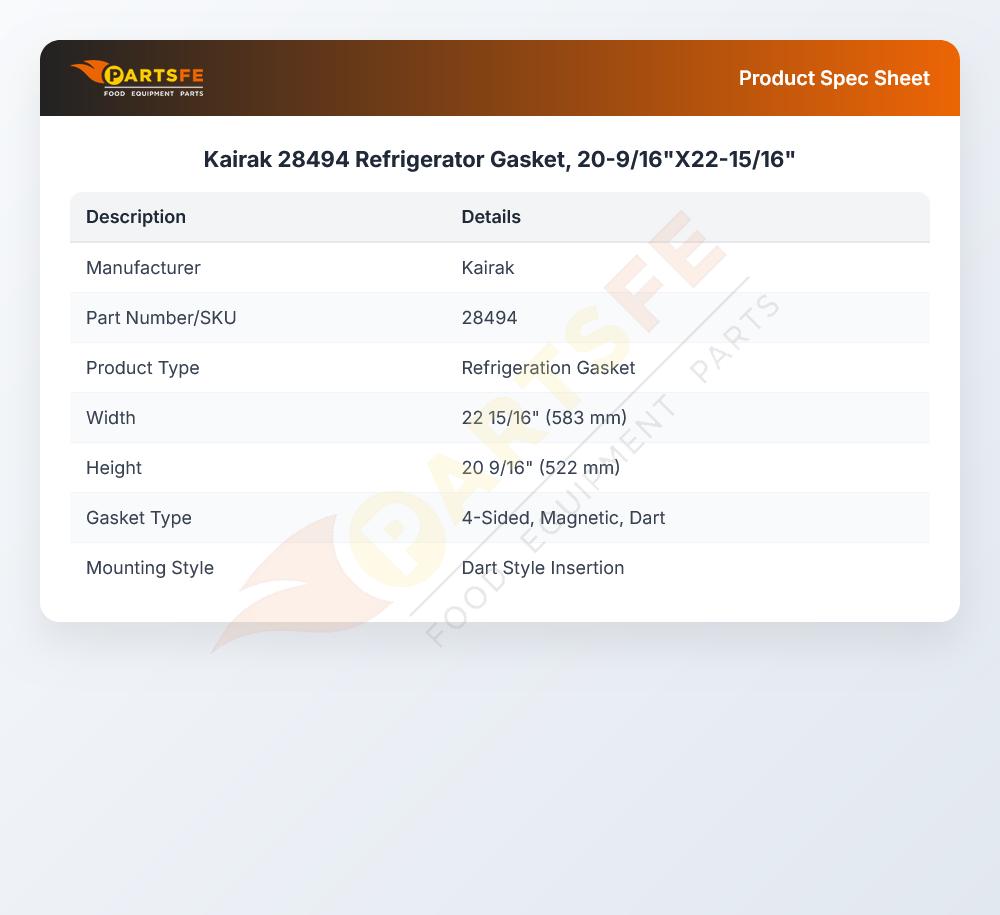 Kairak 28494 Door Gasket 20-9/16" X 22-15/16"