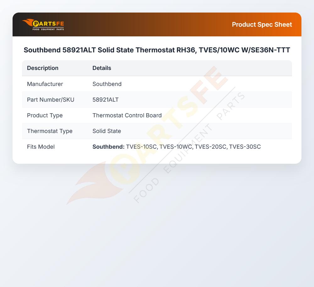 Southbend 58921ALT Solid State Thermostat RH36 TVES/10WC W/SE36N-TTT
