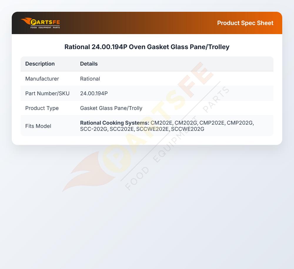Rational 24.00.194P Oven Gasket Glass Pane/Trolley
