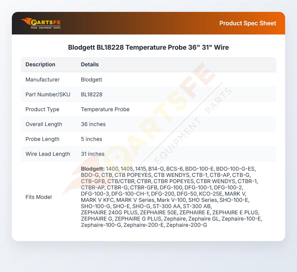Blodgett BL18228 Temperature Probe 36" 31" Wire