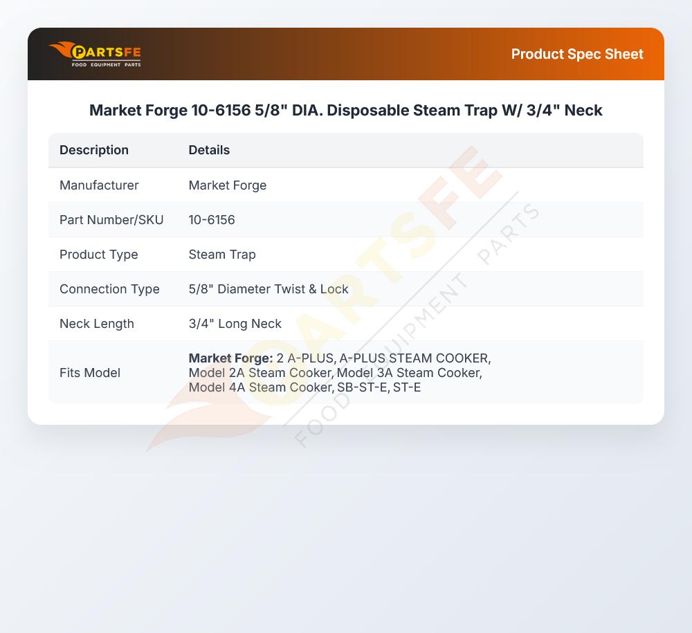 Market Forge 10-6156 Freezer Disposable Steam Trap W/3/4" Neck 5/8" DIA
