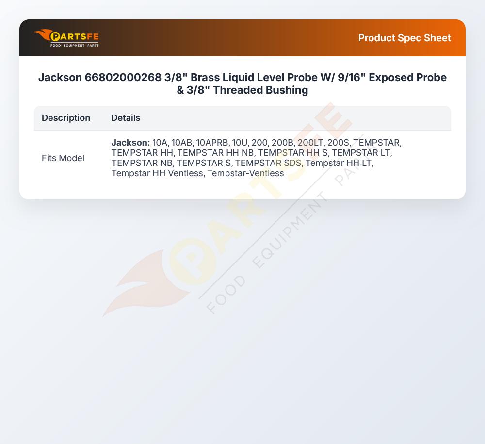 Jackson 66802000268 3/8" Brass Liquid Level Probe W/ 9/16" Exposed Probe & 3/8" Threaded Bushing