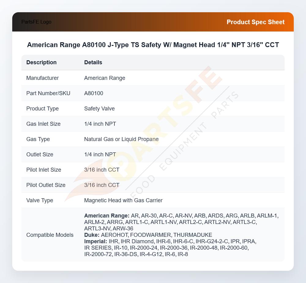 American Range A80100 J-Type TS Safety W/ Magnet Head 1/4" NPT 3/16" CCT