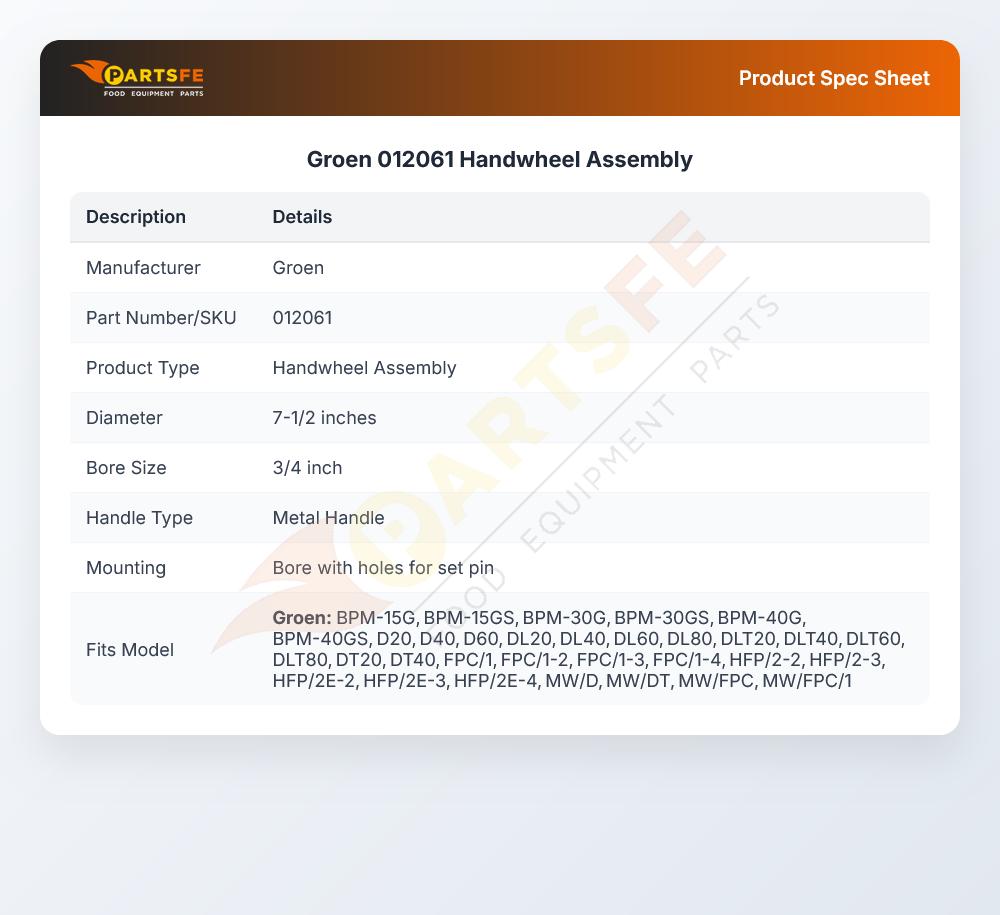 Groen 012061 Braising Pan Handwheel Assembly