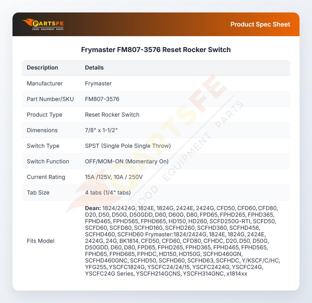 Frymaster FM807-3576 Reset Rocker Switch