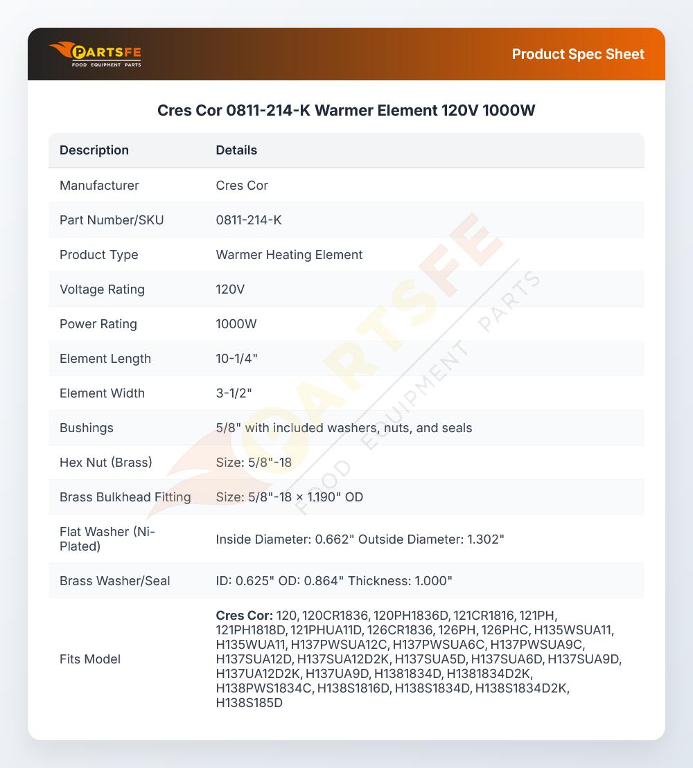 Cres Cor 0811-214-K Warmer Element 120V 1000W