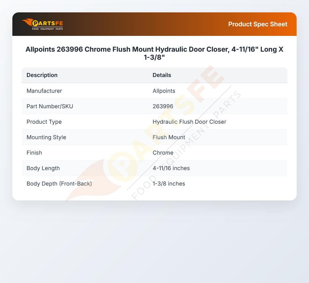 Allpoints 263996 Hydraulic Door Closer 4-11/16" Long X 1-3/8"