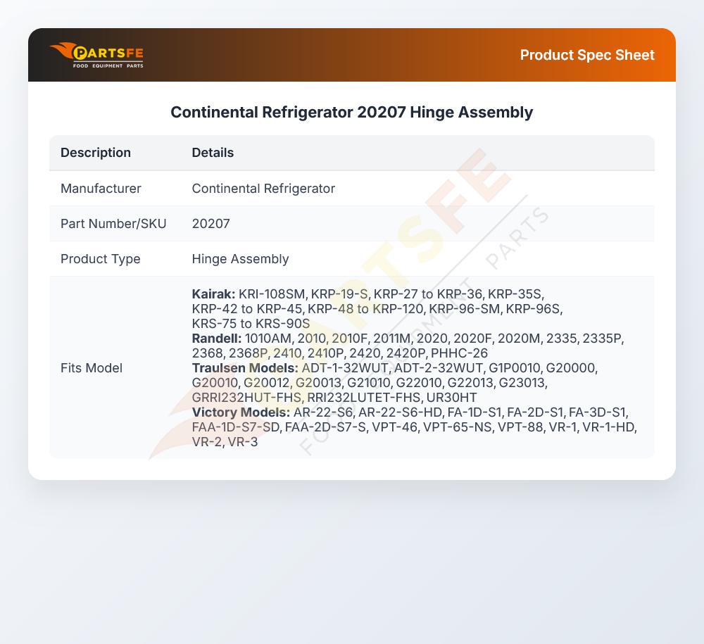 Continental Refrigerator 20207 Hinge Assembly