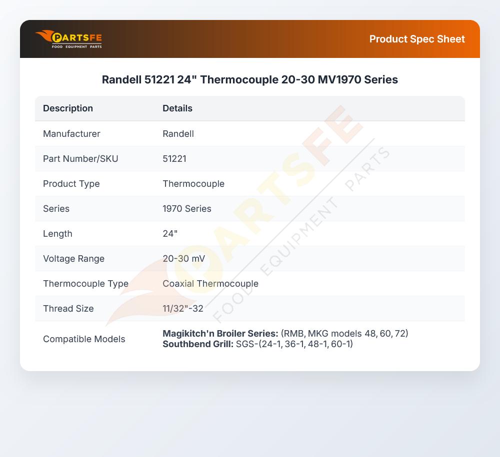 Randell 51221 24" Thermocouple 20-30 MV1970 Series