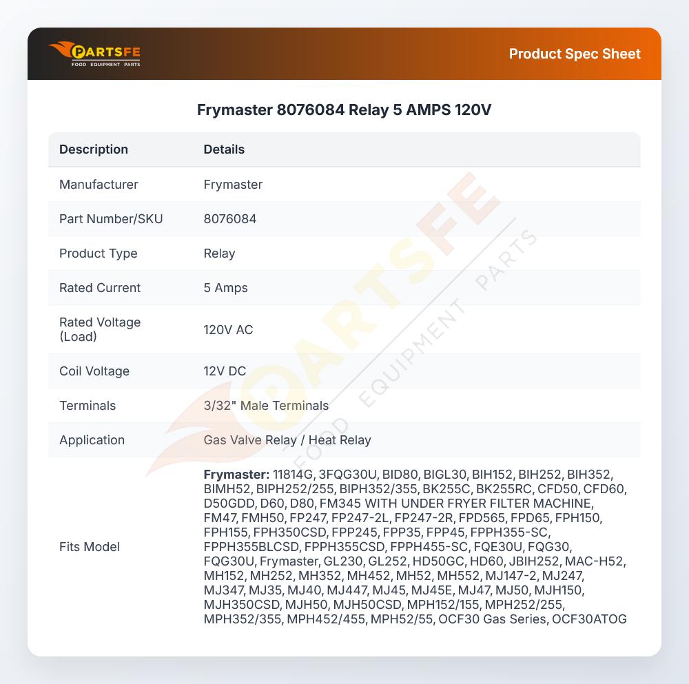 Frymaster 8076084 Relay Latch/Valve DPDT