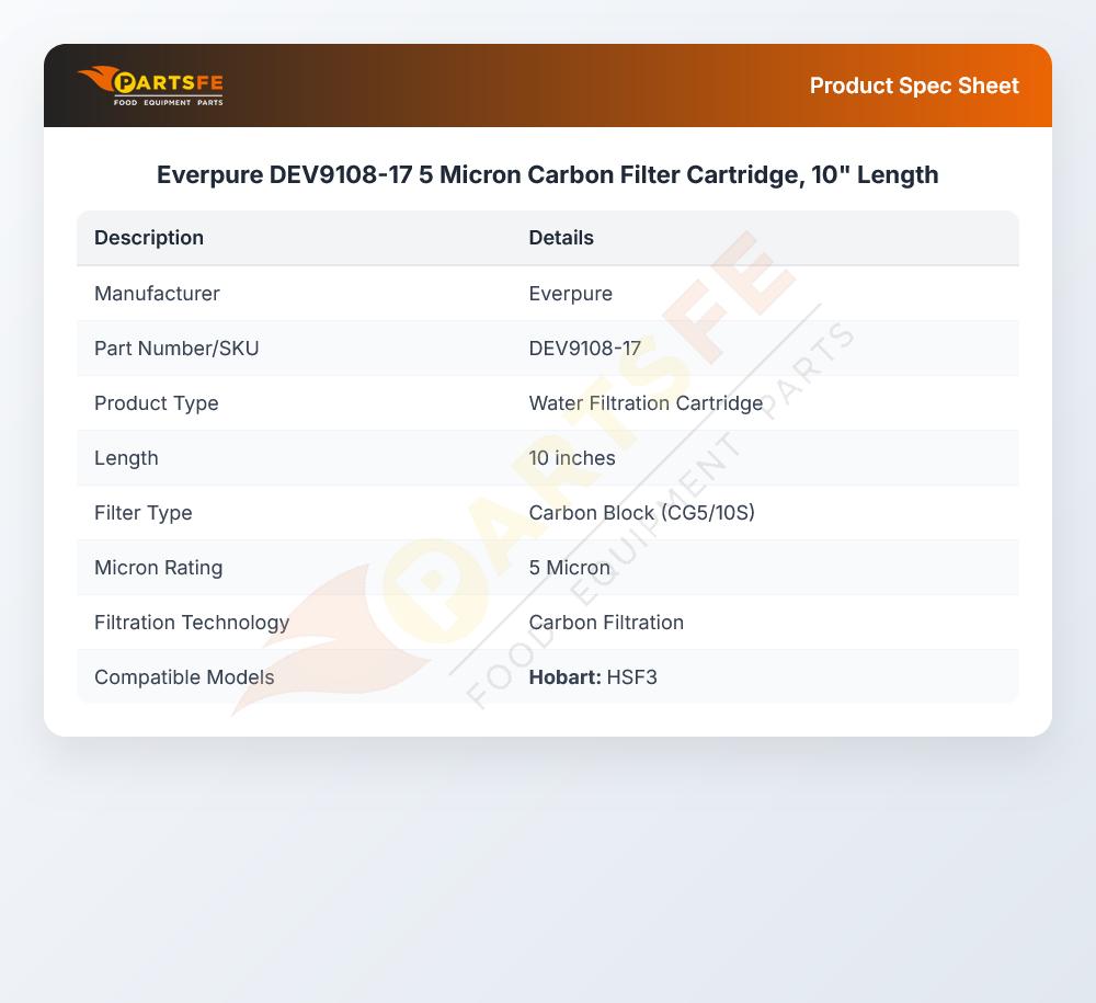 Everpure DEV9108-17 5 Micron Carbon Filter Cartridge, 10" Length