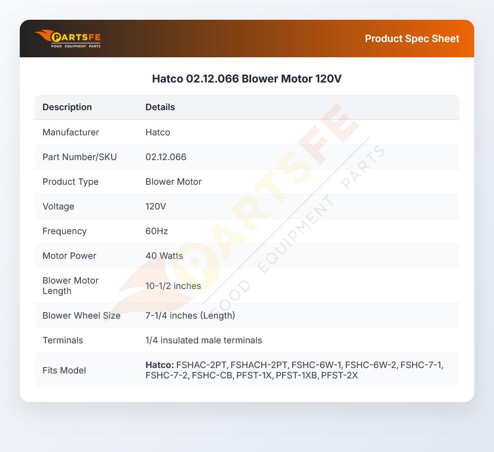 Hatco 02.12.066 Blower Motor 120V
