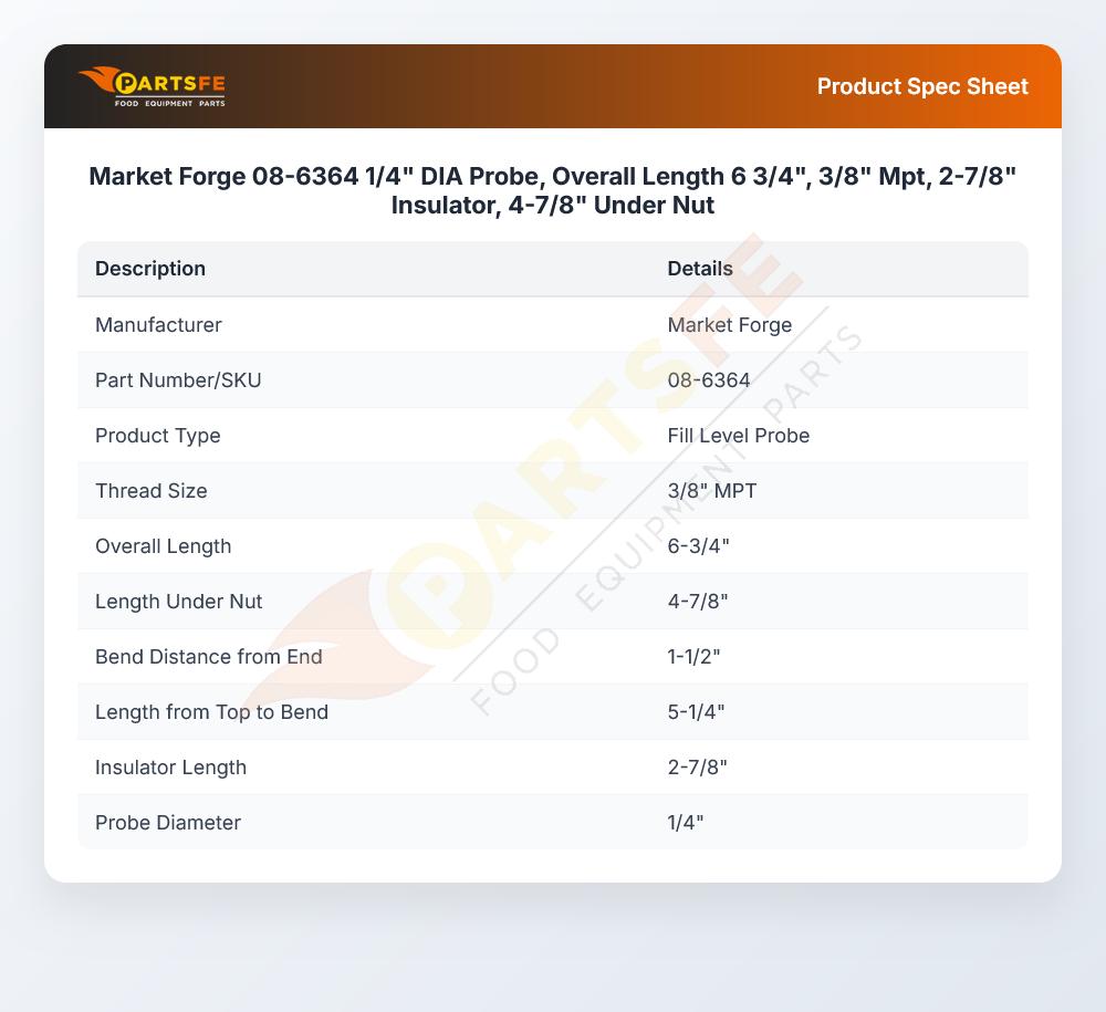 Market Forge 08-6364 4 Liquid Level Water Probe