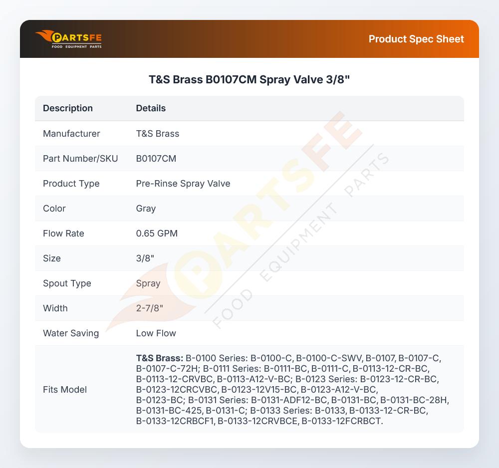 T&S Brass B0107CM Spray Valve 3/8"