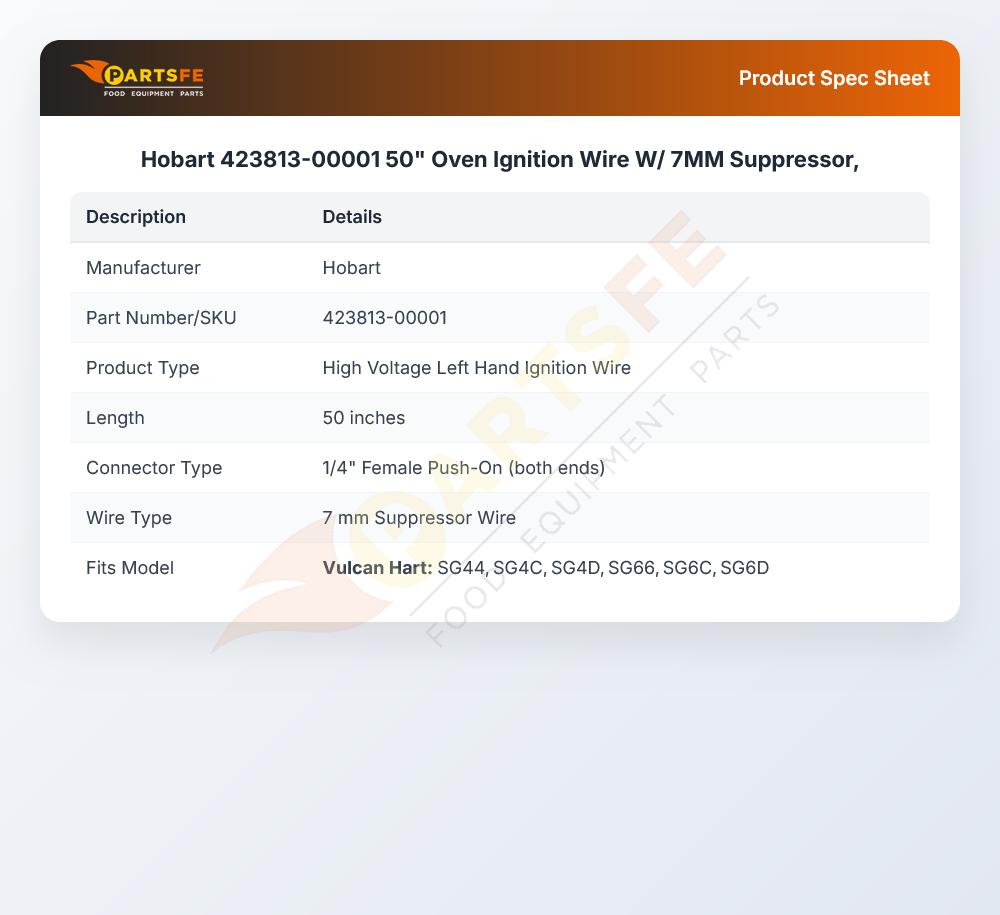 Hobart 423813-00001 50" Oven Ignition Wire W/ 7MM Suppressor,